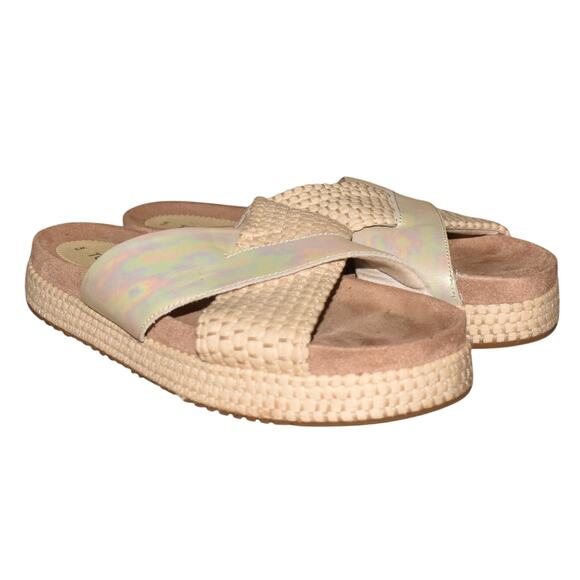 TOMS $70 Silver Beige Paloma‎ Slide Cross Front Microsuede Footbed Size 9 - Picture 2 of 7